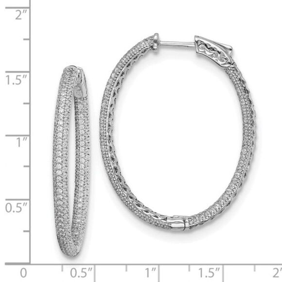 Sterling Shimmer Sterling Silver Hoop Earrings with 400 Stone Pave CZs - Picture 5 of 5